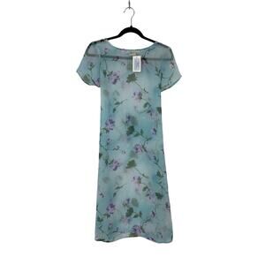 VTG New Moves Women's Sz M Midi Dress Aqua Purple Watercolor Floral Tie Waist